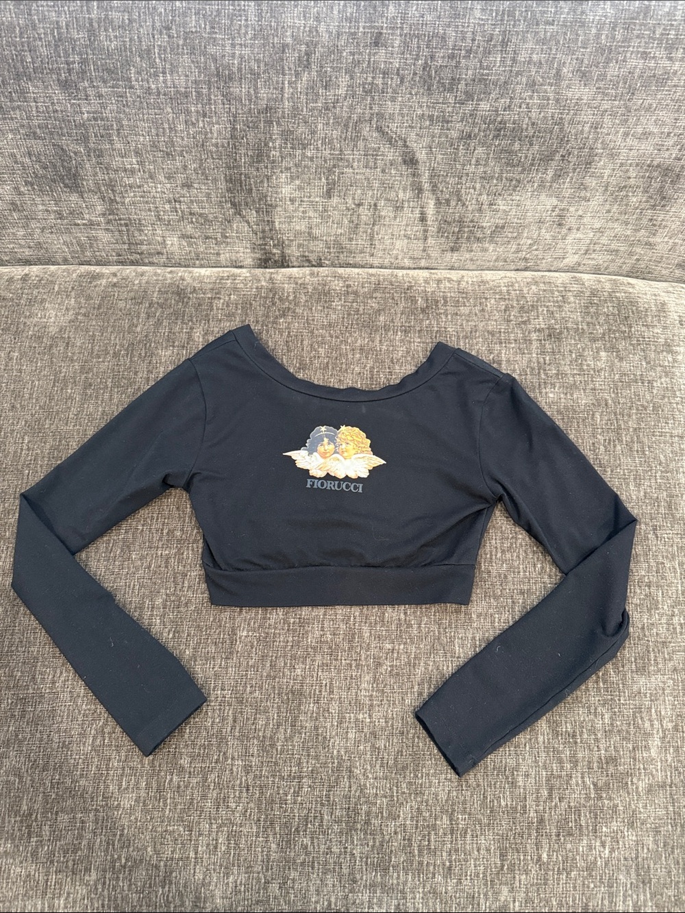 Fiorucci Black Cropped Long Sleeve Top with Motif